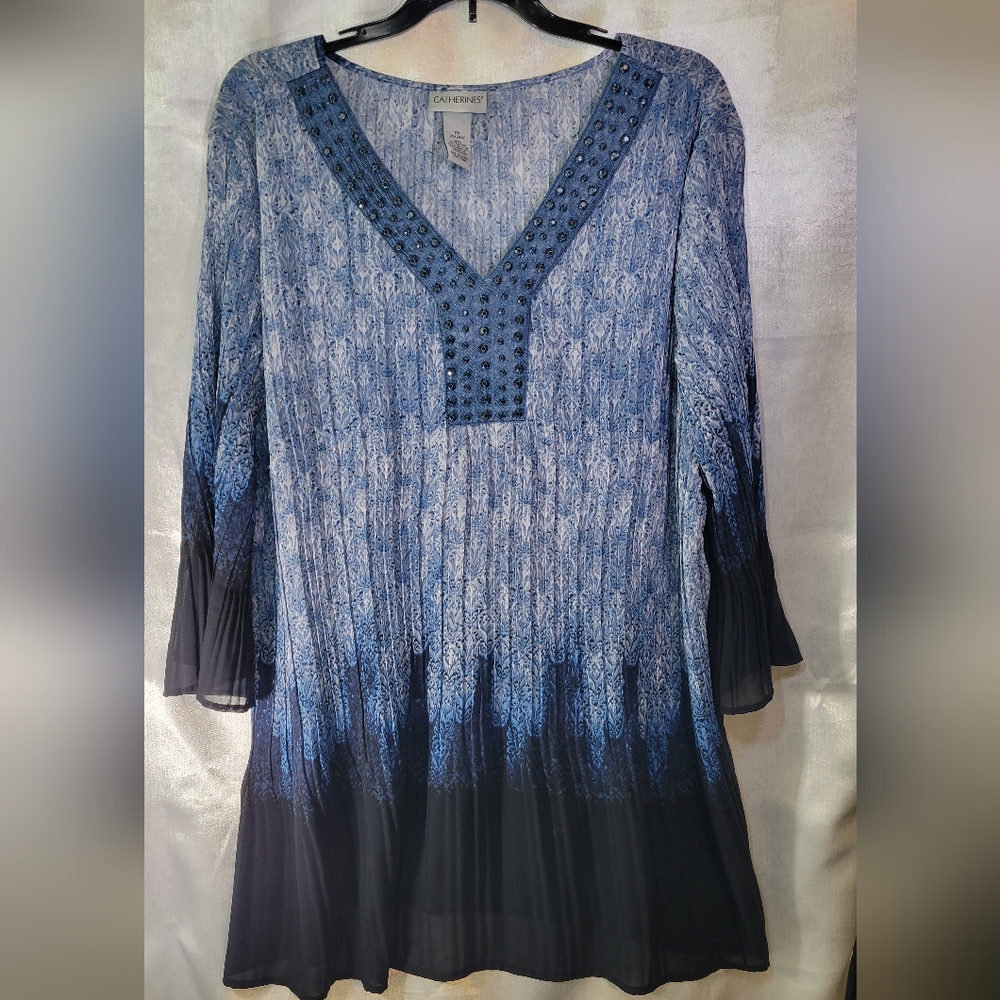 Catherines Blue Studded V-Neck Blouse